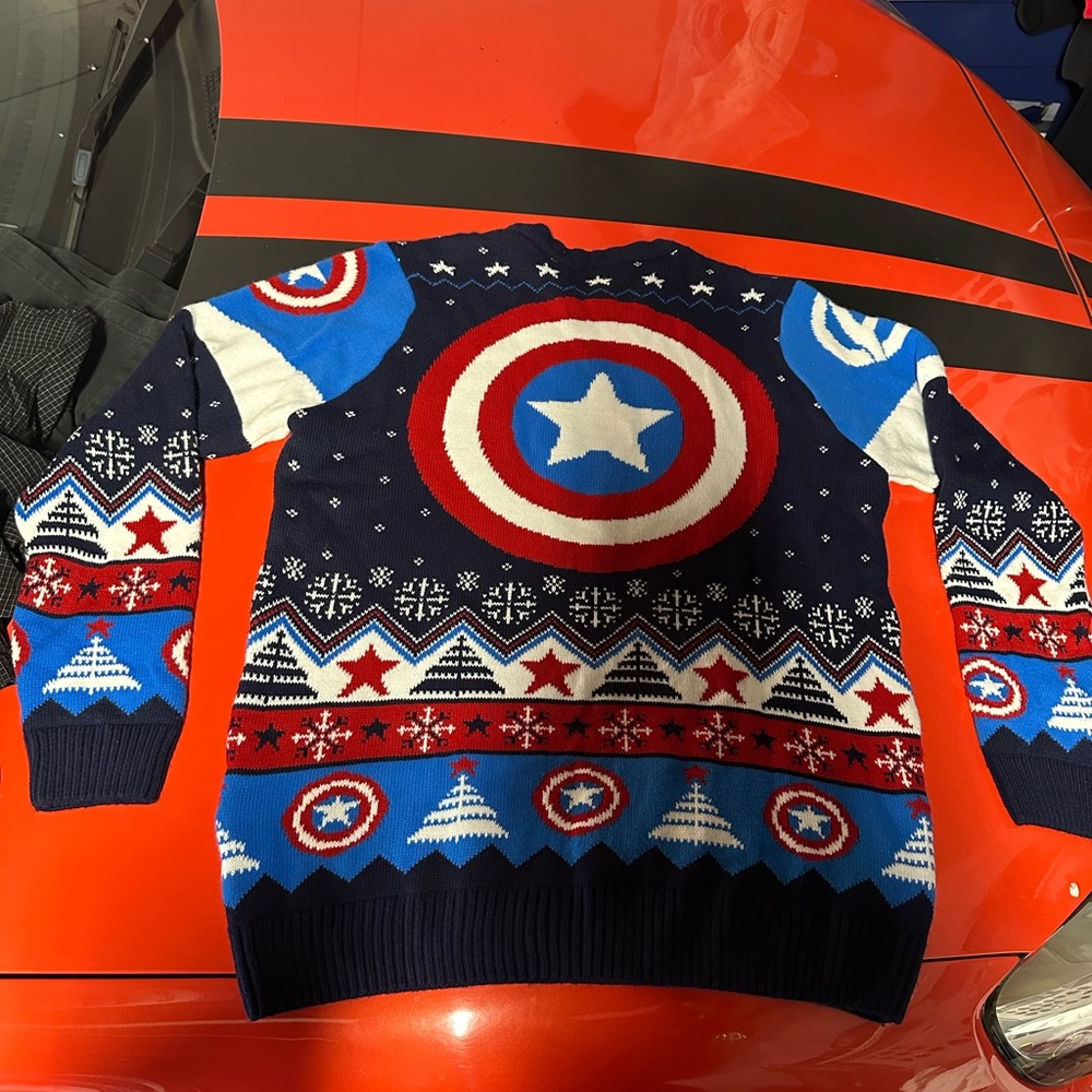 Marvel Men's Captain America Crewneck Sweater - Navy, Red, White, Blue